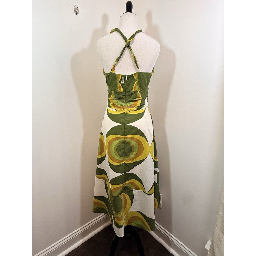 TOTEM Dress 4 Chartreuse Swirl 100% Cotton Fit N Flare VTG Inspired Summer Night - Picture 5 of 13
